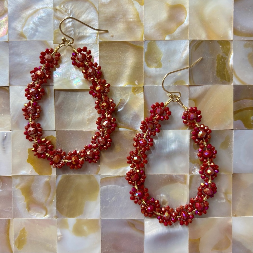 Red Floral Glass Beaded Earrings